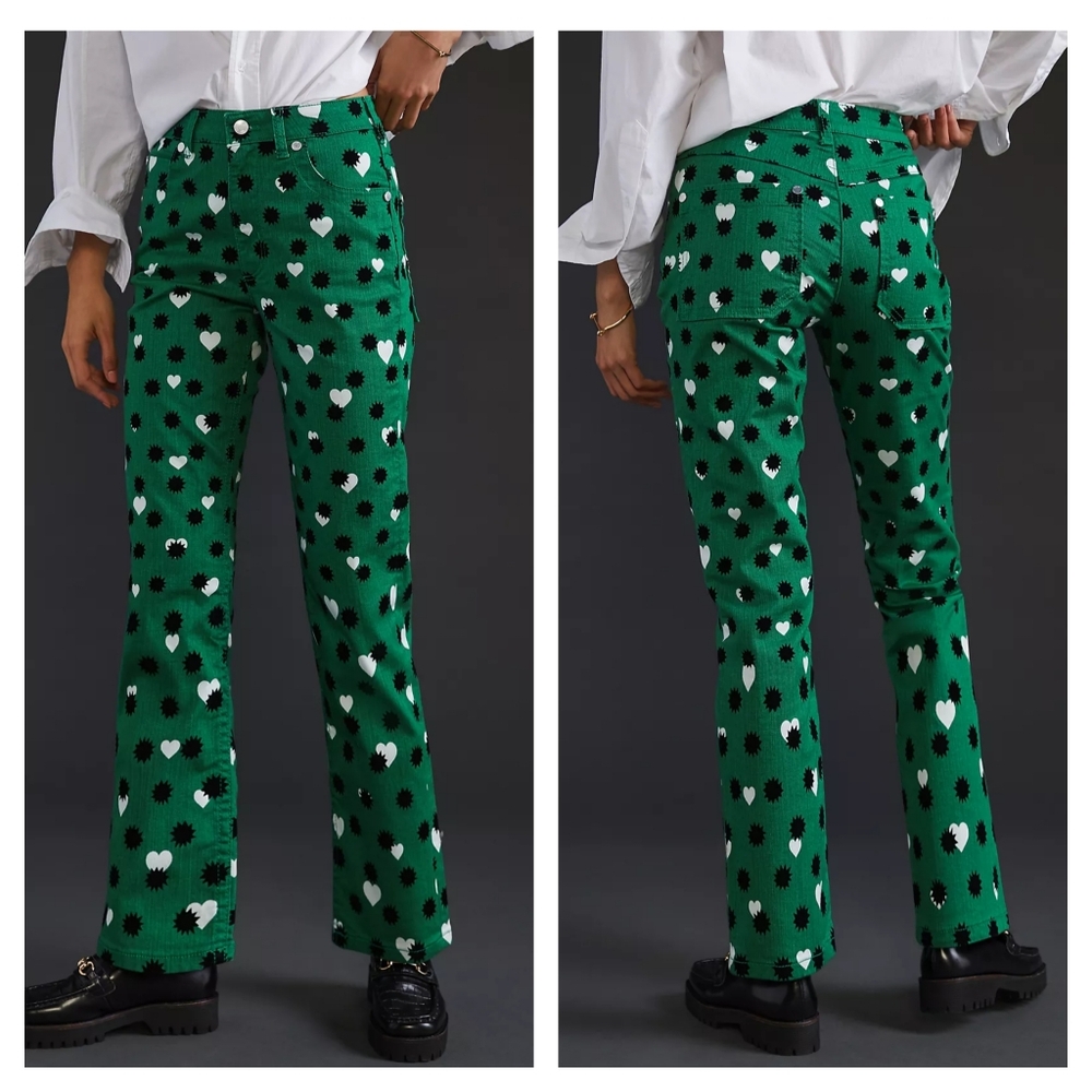 Anthropologie Maeve The Cigarette Hearts Slim Jeans Green Heart Denim 29